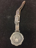 Greek Key & Scallop Edged Round 1.5in Sterling Silver United States Emblem Medallion w/ Leather