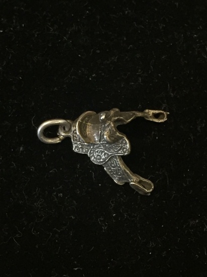 Carved Horse Equestrian Saddle Sterling Silver Charm Pendant