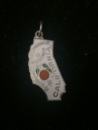 Enamel Lined States of California Sterling Silver Charm Pendant