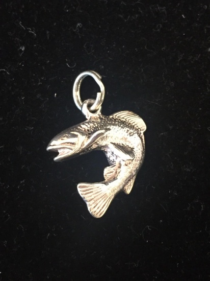 Jumping Trout Salmon Sterling Silver Charm Pendant