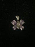 Marcasite & Amethyst Butterfly Sterling Silver Charm Pendant