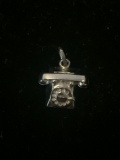 3D Rotary Dial Telephone Sterling Silver Charm Pendant