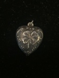 Four Leaf Clover Heart Sterling Silver Charm Pendant