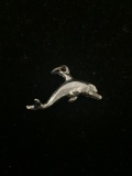 Carved 3D Dolphin Sterling Silver Charm Pendant