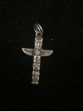 Native American Totem Poll Sterling Silver Charm Pendant