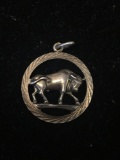 Fighting Bull Sterling Silver Charm Pendant