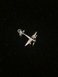 Small Prop Plane Sterling Silver Charm Pendant