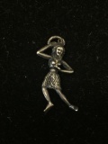 Moving Bell Hula Dancer Sterling Silver Charm Pendant