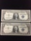 2 Count Lot of Consecutive 1957 United States Washington $1 Silver Certificate - Uncirculated