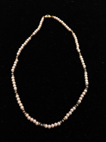 Monet Designed Strand of 4mm Wide Faux White & Black Pearls 16" Long Necklace