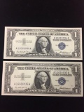 2 Count Lot of Consecutive 1957 United States Washington $1 Silver Certificate - Uncirculated