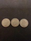 Lot of 3 United States Liberty V Nickels 1902, 1905, and 1912