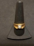 SOJ Designer 14k Yellow Gold Ring W/ Clear Gemstone Sz 10.5 - 5.8g