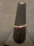 Red Garnet Lined 10k Yellow Gold Ring Sz 8.5 - 1.7g