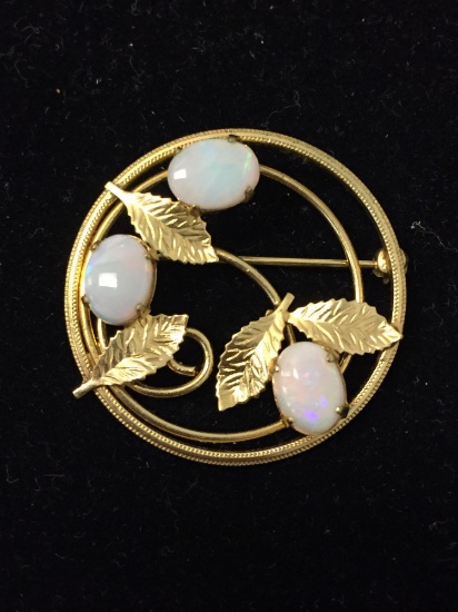 Vintage Gold Filled Fire Opal Brooch Pin - 1.25 inch