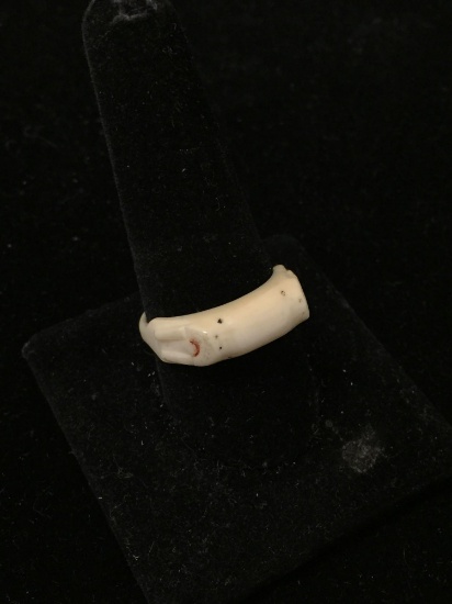 RARE Carved Ivory Bone Ring Sz 10.5