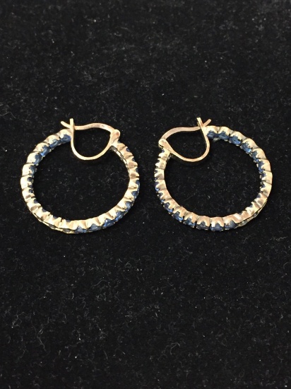 Gold Toned UTC Sterling Silver & Blue Gemstone Lined Hoop Earrings