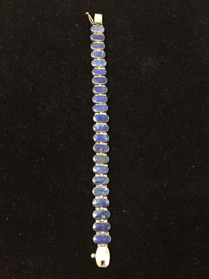 Vintage Old Pawn Sterling Silver & Blue Lapis 7.5 Inch Bracelet - 23g