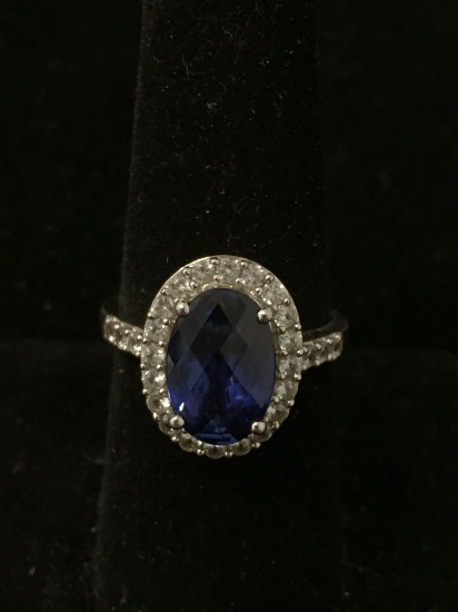 Stunning Large Blue Gemstone Sterling Silver Cocktail Ring Sz 7.75