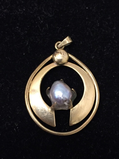 12k Gold Filled Modern Style Vintage Pendant With Fresh Water Pearl