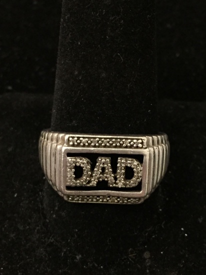 Diamond Lined DAD Sterling Silver Bold Statement Ring Sz 11