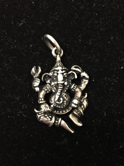 Amazing Indian Elephant God Sterling Silver 1.25 Inch Pendant