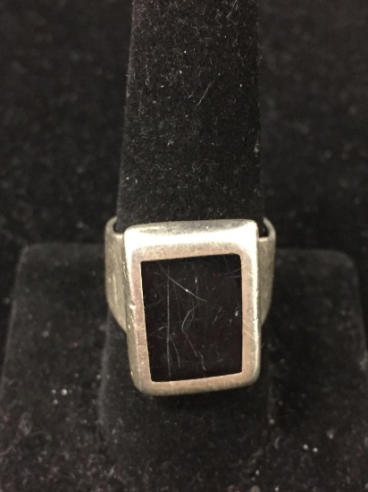 Old Pawn Taxco Thick Sterling Silver & Black Onyx Ring Sz 9