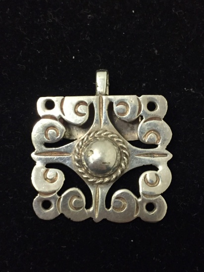 Vintage Abstract Art Sterling Silver Square Ornate Pendant