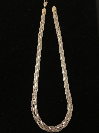 18 Inch Woven Sterling Silver Thick Chain Necklace