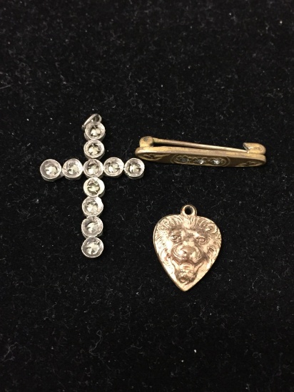 Small Lot of Estate Gold Filled & Silver Tone Jewelry Findings - Includes Small GF Lion Charm