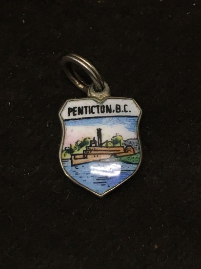 Enameled Piniction BC Canada Scene Sterling Silver Charm Pendant
