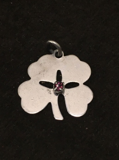 Wells Four Leaf Clover Sterling Silver Charm Pendant W/ Amethyst