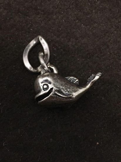 Cartoonish Happy Whale Dolphin Sterling Silver Charm Pendant