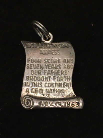 Lincoln's Gettysburg Address Sterling Silver Charm Pendant