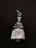 Women Dressed in Colonial Dress Sterling Silver Charm Pendant