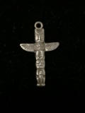 Native American Carved Totem Pole Sterling Silver Charm Pendant