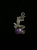 Frog & Cabachon Amethyst Sterling Silver Charm Pendant