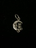 Frog On The Moon Sterling Silver Charm Pendant