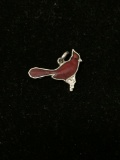 Wells Designer Enameled Cardinal Bird Sterling Silver Charm Pendant