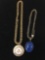 Lot of Two Gold-Tone Alloy Necklaces, One Rose Locket Pendant & One w/ Large Oval Sodalite Gem