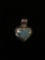 Mexican Made 1in Puffy Sterling Silver Heart Pendant w/ Larimar Gemstone Inlay