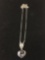 Heart Faceted 014mm Hematite Center Sterling Silver Lace Decorated Sorrento Designed Pendant w/ 26in