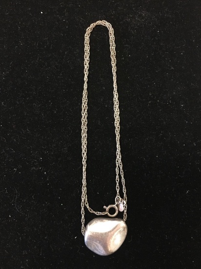 Carolee Designed Solid Sterling Silver Pebble Pendant w/ 16in Long Wheat Chain