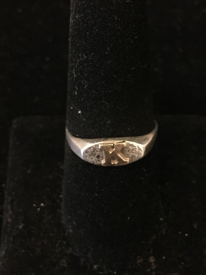 Initial K 5mm Wide Tapered Petite Sterling Silver Signet Ring Band-Size 8