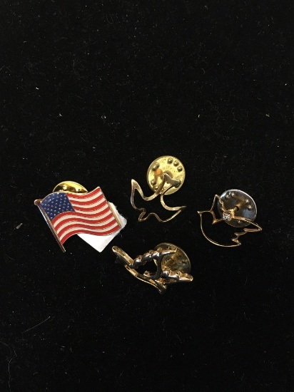 Lot of Four Various Shape & Style Gold-Tone Alloy Commemorative Pins, Three Religious & One American