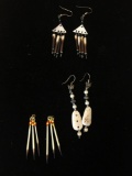 Lot of Three Painted Bone Old Pawn Native American Style Pair of Drop Earrings