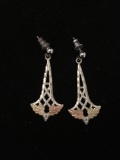 Signed Designer Black Hills Style 1.75in Long Pair of Sterling Silver w/ 10Kt Gold Accent Drop