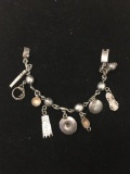 Unique Design Taxco Mexican Made 7in Long Bracelet w/ Many Various Style Charms