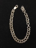 Double Cable Link 6.5mm Wide 8in Long Sterling Silver Charm Bracelet