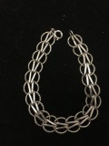 Signed Designed Twisted Circle Link 10mm Wide 7in Long Sterling Silver Charm Bracelet
